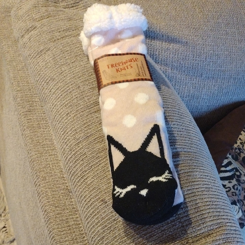 Cat Face Socks - Cream and Black